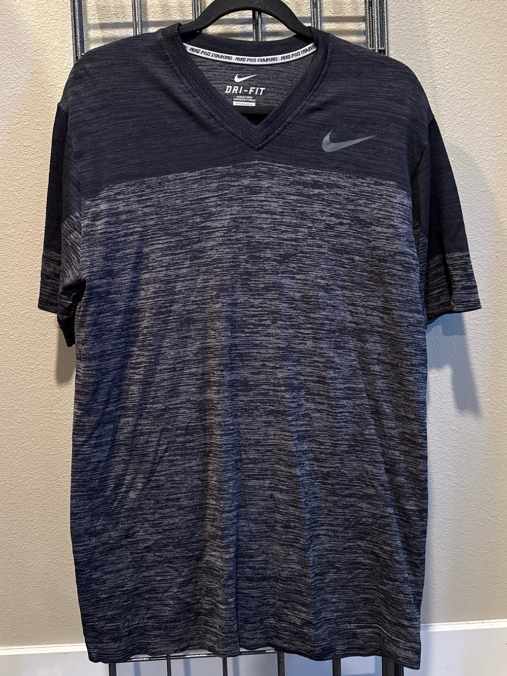 Nike Men’s Heathered Charcoal V-Neck Dri-FIT Short Sleeve Tee
